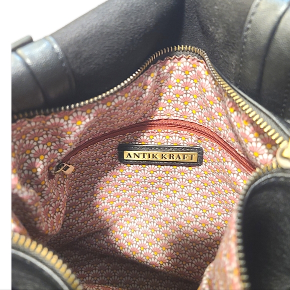 Antik Kraft Black Vegan Leather Bag Snap Closure - Picture 8 of 14